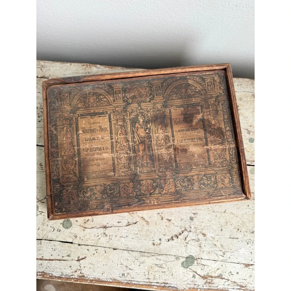 Antique‎ Richter's Anchor Box No. 7 Wooden Architectural Building Stone Case